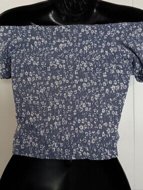 Japna Blue Smocked Off-Shoulder Floral Crop Top